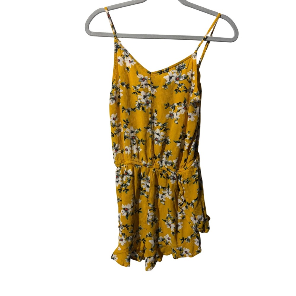 Arizona Jean Co Womens Yellow Floral Ruffle Hem Sleeveless Rayon Romper Size M